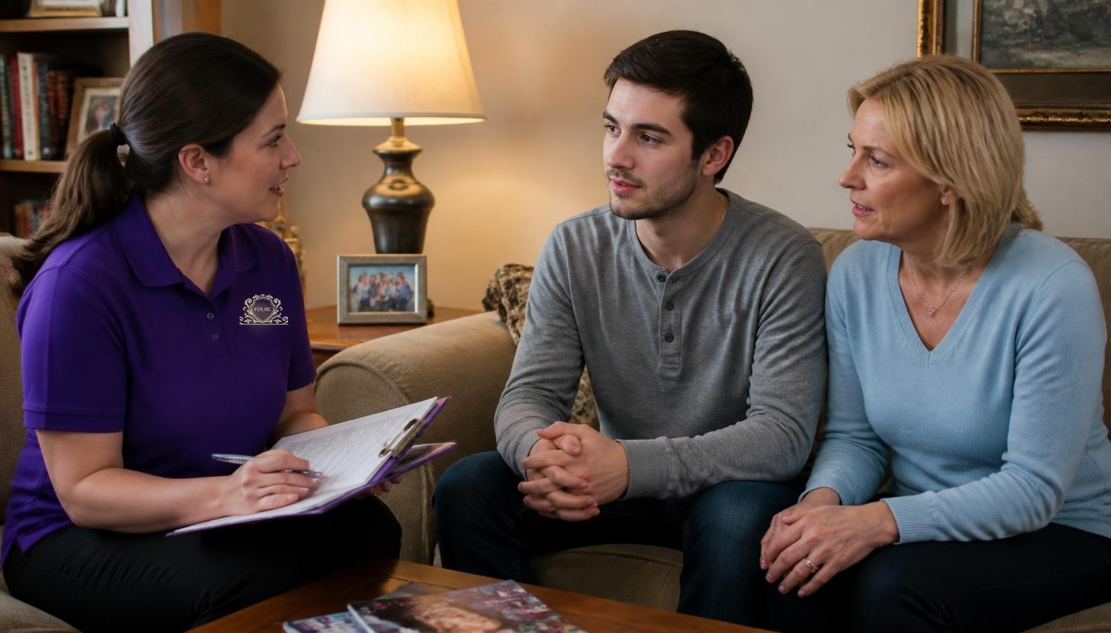 Foundation of Love Home Care caregiver with a young adult and his mother at home